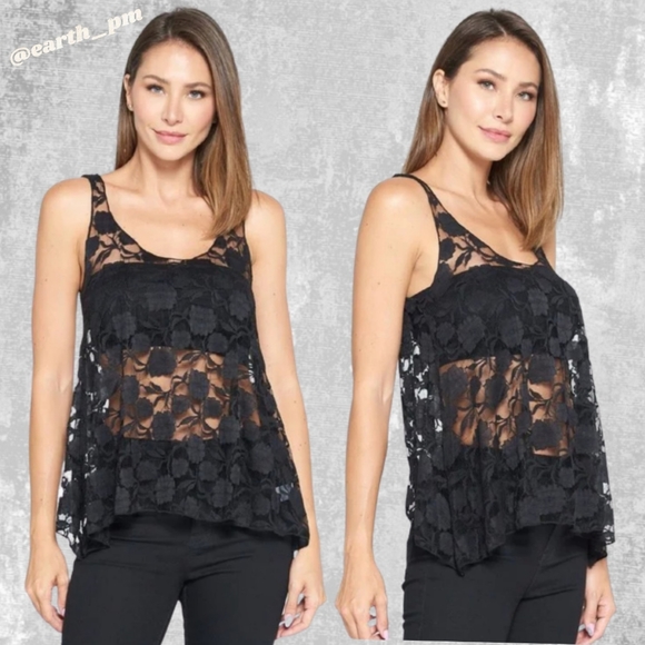 BLACK LACE TANK SLEEVELESS TOP - Picture 8 of 9